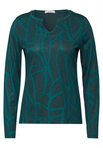 Print-Shirt mit Ziersteinen petrol green