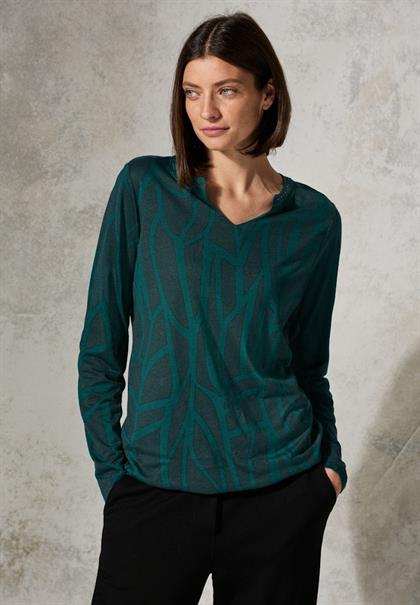 Print-Shirt mit Ziersteinen petrol green