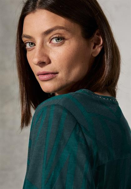 Print-Shirt mit Ziersteinen petrol green
