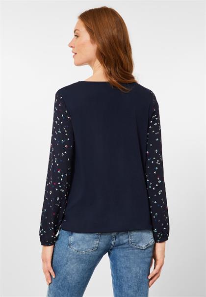 Printbluse im Materialmix night sky blue