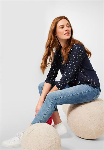 Printbluse im Materialmix night sky blue