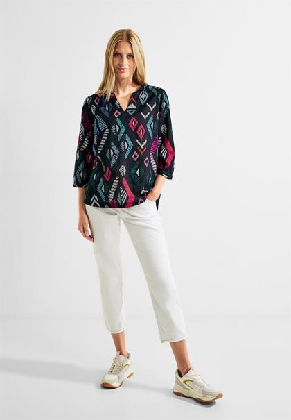 Printbluse in Baumwolle night sky blue