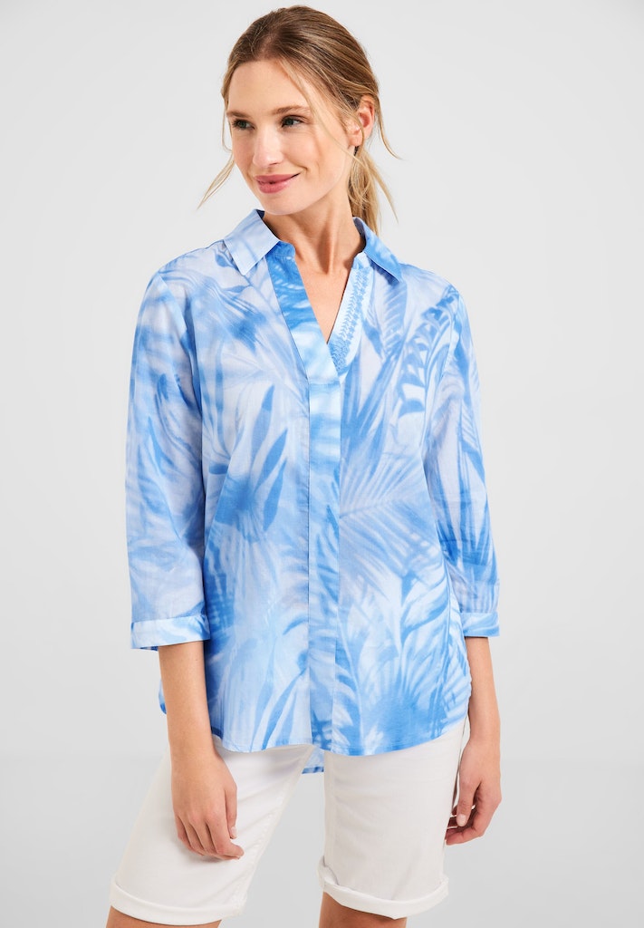 Cecil Damen Langarmbluse blue bei kaufen Cotton Printbluse Light tranquil in bequem online