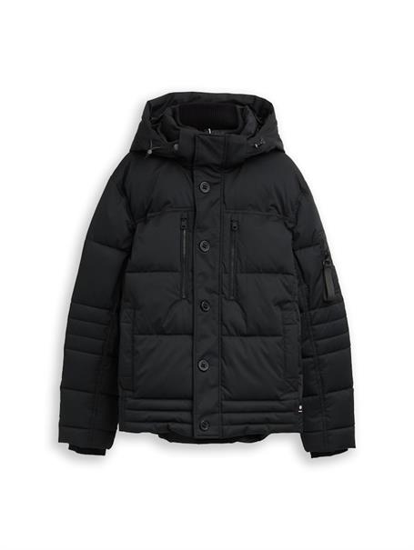 Puffer-Jacke mit abnehmbarer Kapuze black