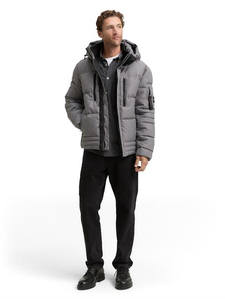 Puffer-Jacke mit abnehmbarer Kapuze mid grey melange structure