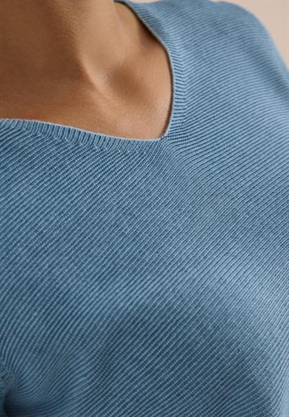 Pullover im Two-Tone-Look mit V-Neck mountain air blue