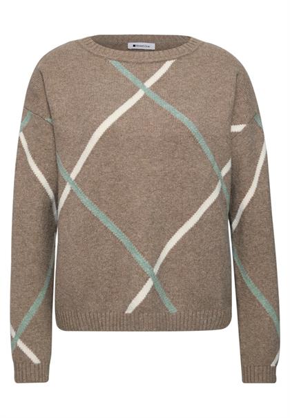 Pullover mit Boat Neck und Intarsien-Muster sanded amber mel.