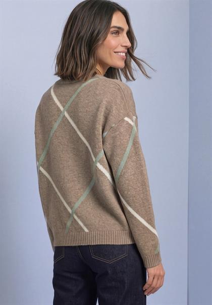 Pullover mit Boat Neck und Intarsien-Muster sanded amber mel.
