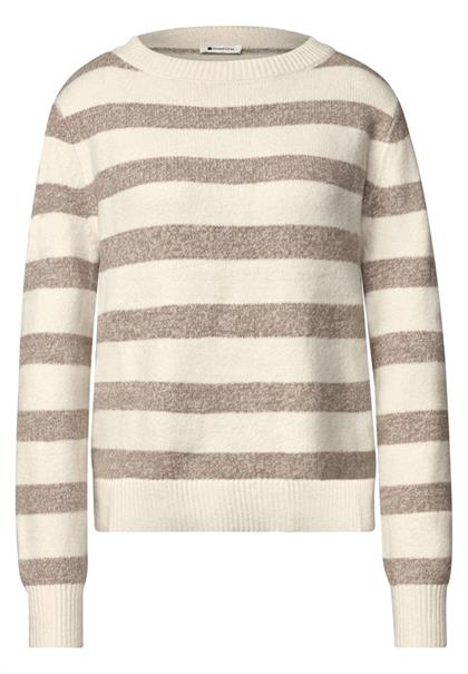 Pullover mit Boat Neck und Streifen pure beige