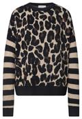 Pullover mit Leo-Muster und gestreiften Ärmeln black