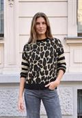 Pullover mit Leo-Muster und gestreiften Ärmeln black