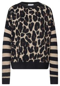 Pullover mit Leo-Muster und gestreiften Ärmeln black