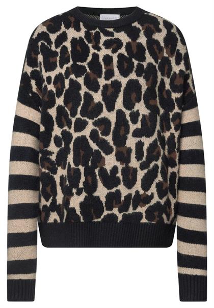 Pullover mit Leo-Muster und gestreiften Ärmeln black