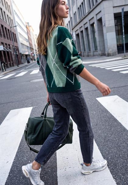 Pullover mit Rundhals und Argyle-Muster mossed green