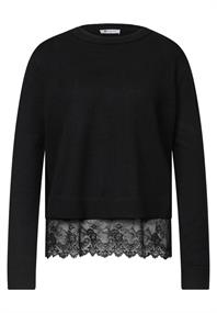 Pullover mit Rundhals und Spitzenkante black