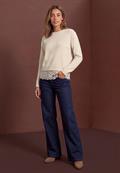 Pullover mit Rundhals und Spitzenkante pure beige