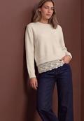 Pullover mit Rundhals und Spitzenkante pure beige