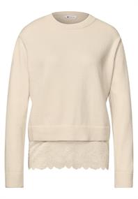 Pullover mit Rundhals und Spitzenkante pure beige