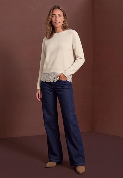Pullover mit Rundhals und Spitzenkante pure beige