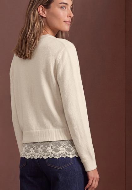 Pullover mit Rundhals und Spitzenkante pure beige