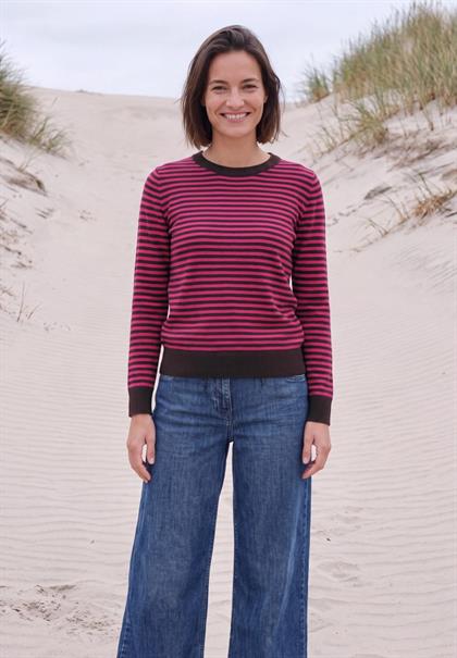 Pullover mit Rundhals und Streifen pink flash melange
