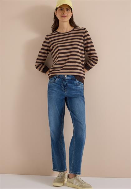 Pullover mit Rundhals und Streifen truffle brown