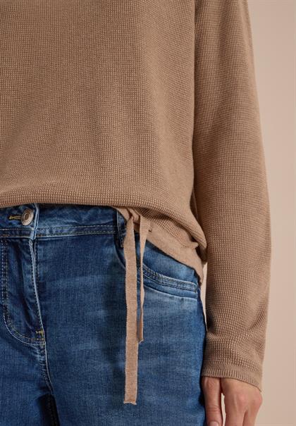 Pullover mit Rundhals und Struktur creamy mocha melange