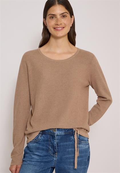 Pullover mit Rundhals und Struktur creamy mocha melange