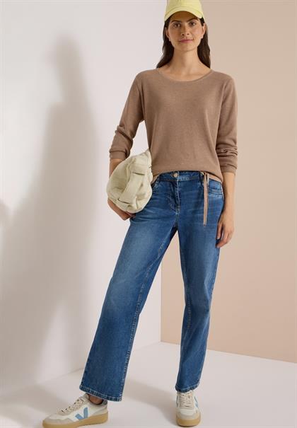 Pullover mit Rundhals und Struktur creamy mocha melange