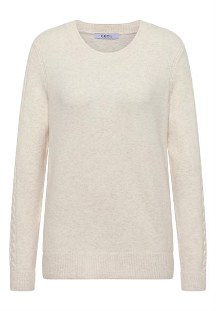 Pullover mit Strickdetail oat milk beige melange