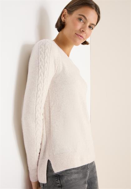 Pullover mit Strickdetail oat milk beige melange
