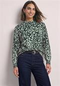 Pullover mit Turtle Neck und Leo-Muster stormy green