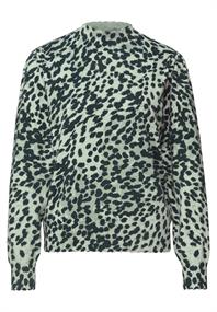 Pullover mit Turtle Neck und Leo-Muster stormy green