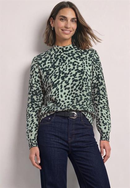 Pullover mit Turtle Neck und Leo-Muster stormy green