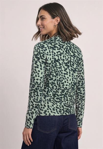 Pullover mit Turtle Neck und Leo-Muster stormy green