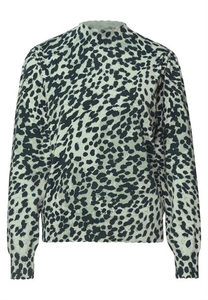 Pullover mit Turtle Neck und Leo-Muster stormy green