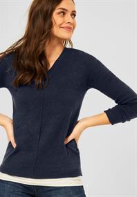 Pullover mit V-Ausschnitt deep blue melange