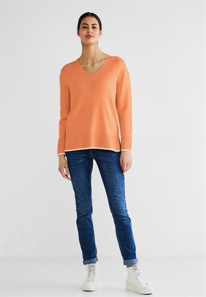 Pullover mit V-Ausschnitt juicy mandarine melange