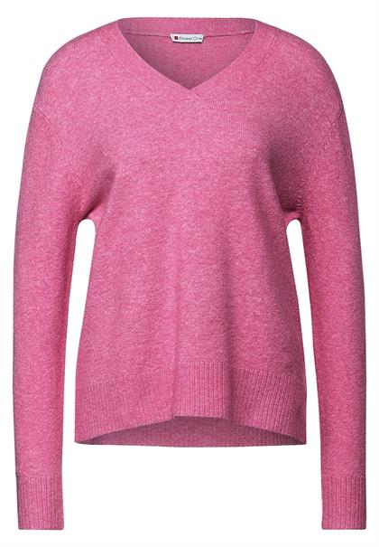 Pullover mit V-Ausschnitt pink crush melange