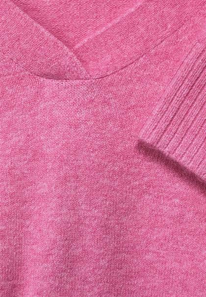 Pullover mit V-Ausschnitt pink crush melange