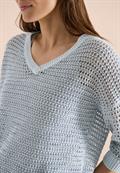Pullover mit V-Neck und Garnmix diamond blue