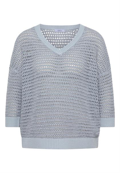 Pullover mit V-Neck und Garnmix diamond blue