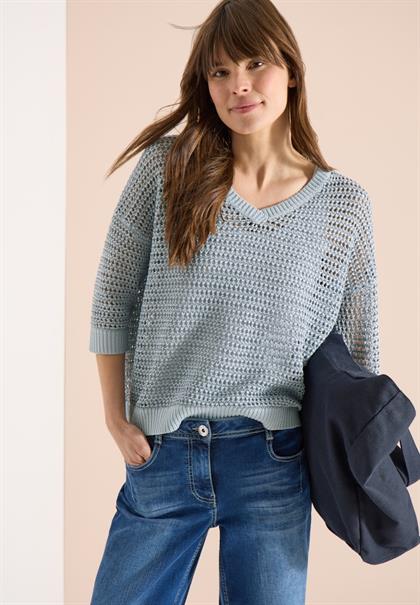 Pullover mit V-Neck und Garnmix diamond blue