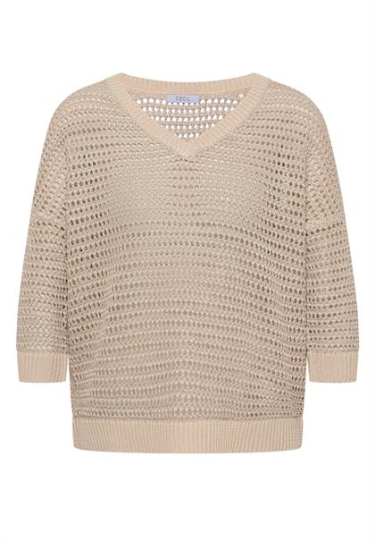 Pullover mit V-Neck und Garnmix pearl beige