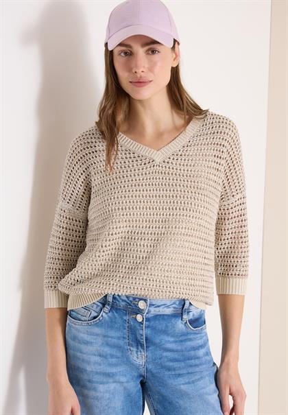 Pullover mit V-Neck und Garnmix pearl beige