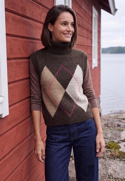 Pullunder mit Kragen und Argyle-Muster truffle brown