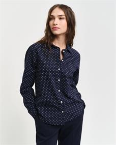 Regular Fit Bluse aus Baumwoll-Voile mit Punktemuster evening blue