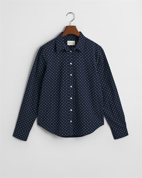 Regular Fit Bluse aus Baumwoll-Voile mit Punktemuster evening blue