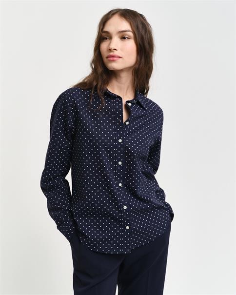 Regular Fit Bluse aus Baumwoll-Voile mit Punktemuster evening blue