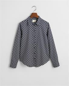 Regular Fit Geometric Baumwoll Voile Bluse evening blue